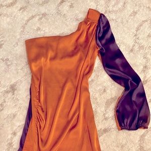 100% Silk Off the Shoulder Rusched Side